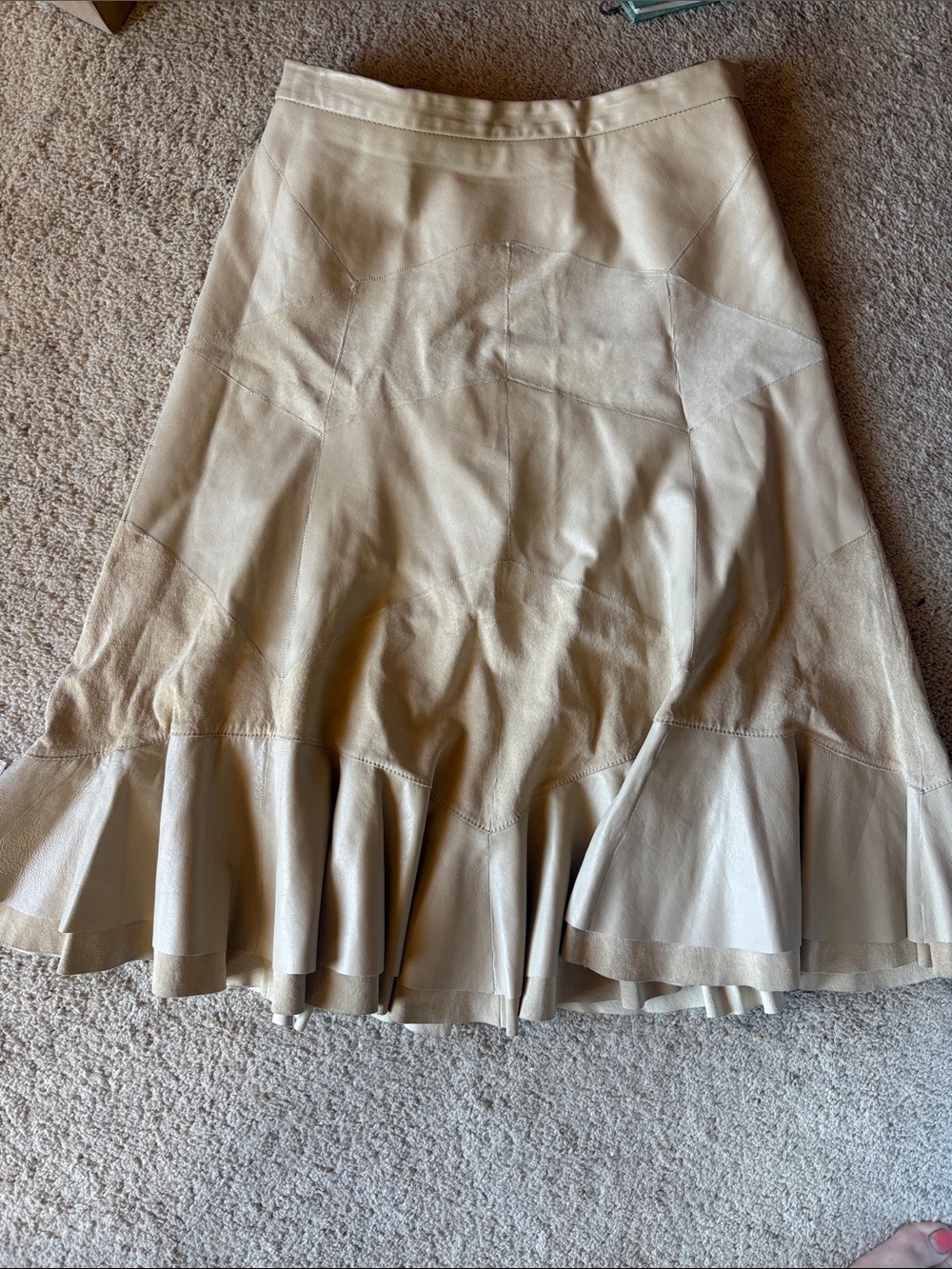 Terry Lewis genuine leather suede Cream Ruffled Leather Skirt Classic Luxuries 6